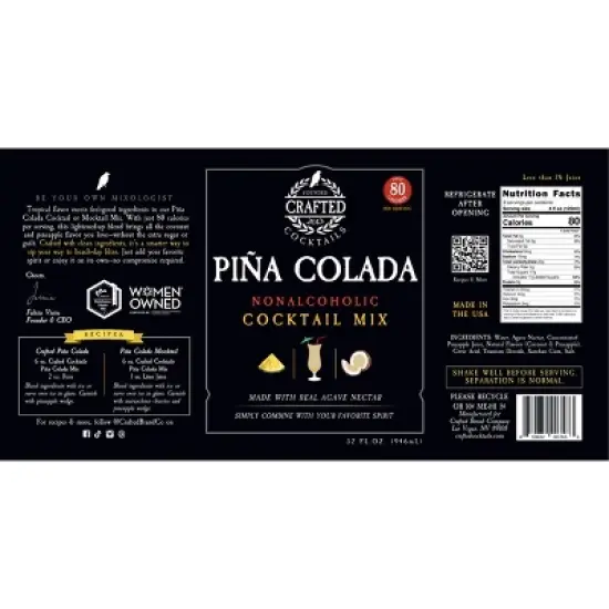 Crafted Cocktails Pina Colada Mix: 6 Pack: 80 Calories Per Serving, Premium Coconut Cream, Pineapple Juice and Organic Agave&nbsp; 8 Cocktails Per Bottle image {7}