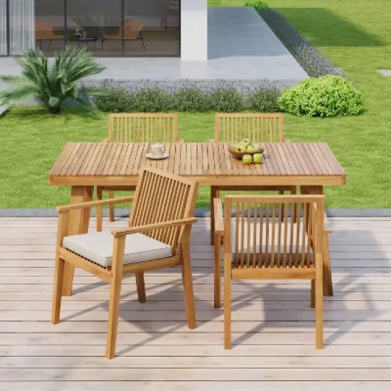 Christopher Knight Home Ashe Rustic 5 Piece Patio Acacia Wood Dining Set with Cushions image {10}