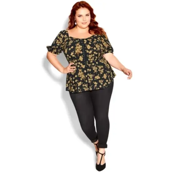 Women's Plus Size Quirky Print Top - black yellow | CITY CHIC image {4}