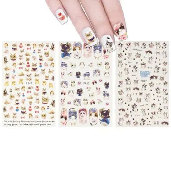 Wrapables 3 Sheets Love for Cats Nail Art Kitty Cat Nail Stickers image {5}
