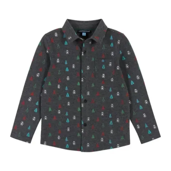 Andy & Evan  Toddler  Boys Heather Charcoal Yeti Knit Pique Buttondown Set image {3}