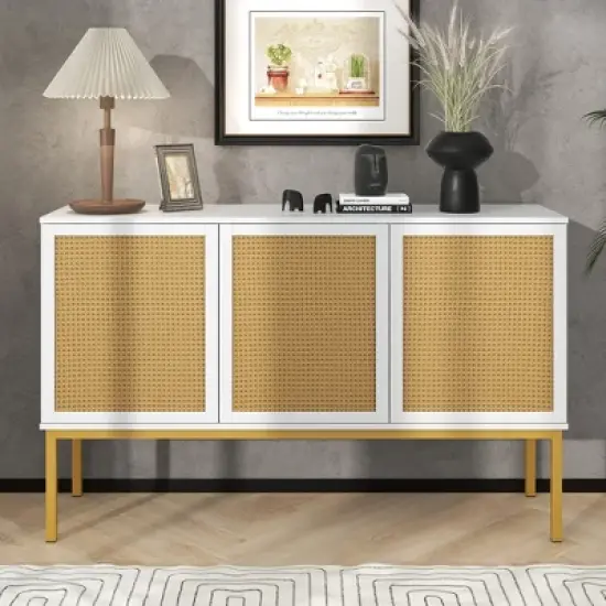 Sideboard With Faux Rattan Door And Metal Legs - ModernLuxe image {13}