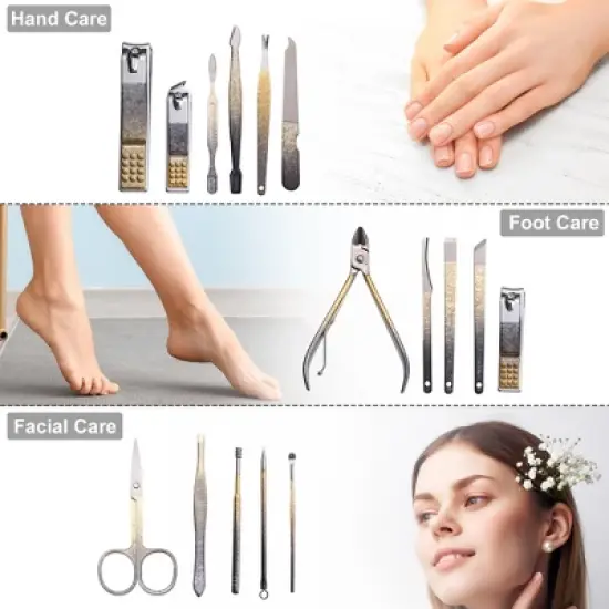 Unique Bargains 16Pcs Manicure Set Stainless Steel Nail Clippers Pedicure Kit Set Gold Tone image {2}
