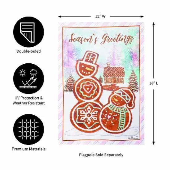Evergreen Season's Greeting Gingerbread Reversible Suede Garden Flag 12 x 18 Inches Indoor Outdoor Decor image {3}