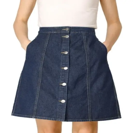 Allegra K Women's Elastic Back Short Button Down Denim Skirts with Pockets image {6}