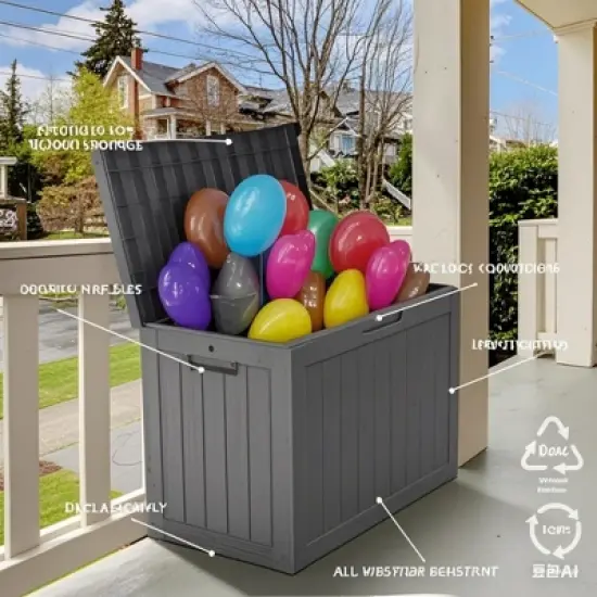 INFURNIC Deck Boxes, 45 GAL Outside Storage Box Container with Handle for Storage Garden Tools, Pool Supplies, Brown, 30.75"*17.1"*21.85" image {4}