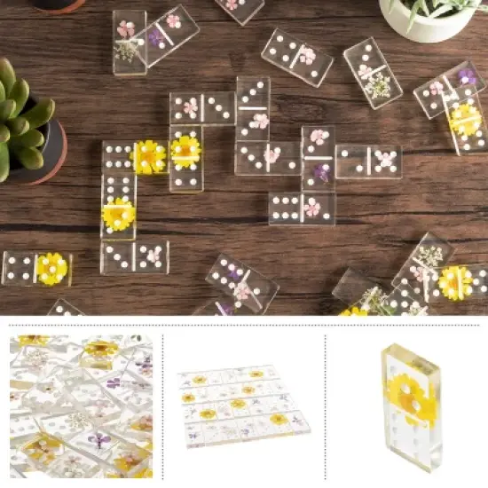 Acrylic Dominos Set - 28-Piece Domino Game with Display Box - Strategy Game, Tabletop Decoration and Modern Home Decor- Flower image {4}