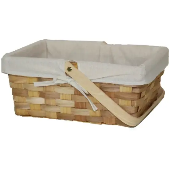 Vintiquewise 12 Inch Rectangular Woodchip Picnic Basket Lined with White Fabric image {1}