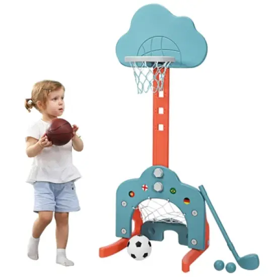 3-in-1 Kids Basketball Hoop Set Adjustable Sports Activity Center w/ Balls Blue\Green\White image {11}