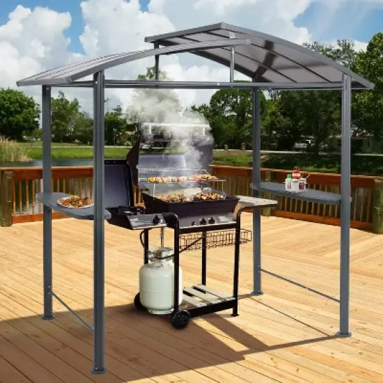 Aoodor 8 x 5 ft. BBQ Grill Gazebo Shelter, Dark Gray Steel Frame and Brown Double-Tier Polycarbonate Top Canopy image {9}