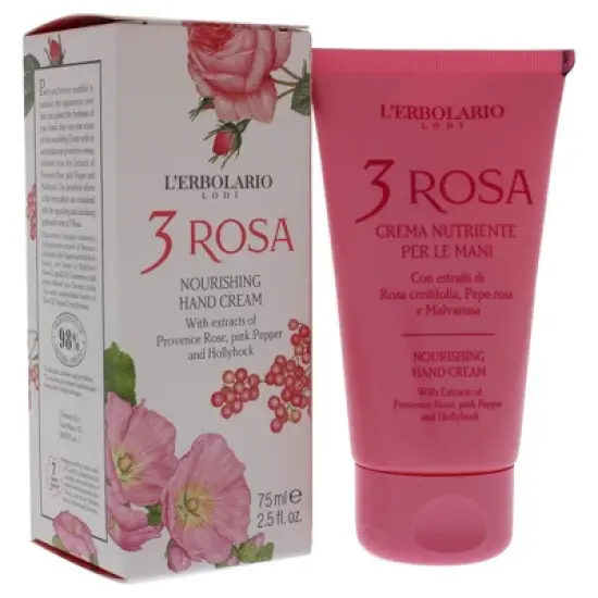 L'Erbolario 3 Rosa Nourishing Hand Cream - Hand Cream for Dry Skin - 2.5 oz image {1}