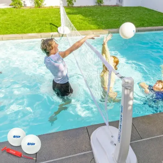 GoSports Splash Net PRO Pool Volleyball Net - Includes 2 Water Volleyballs and Pump - White image {4}