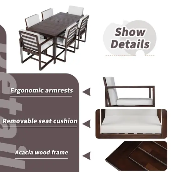 FIONECA Patio Dining Set with Table & Chairs, Removable Cushions, Dark Brown Outdoor Furniture for Backyard, Garden & Patio image {4}