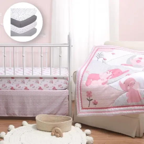The Peanutshell Pink Elephant Crib Bedding Set, 3pc to 12 Pc, For Girls image {9}