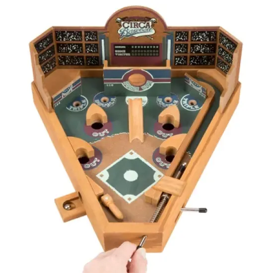 Toy Time Kids' Miniature Wooden Retro Tabletop Baseball Pinball Skill Game image {2}