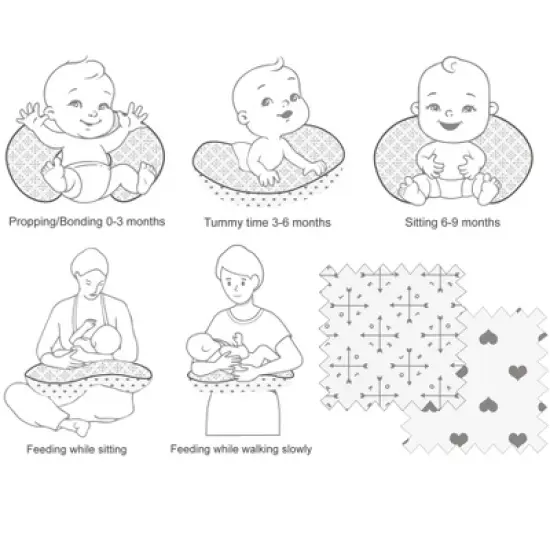 Bacati - 3 pc Love/Hearts Gray Muslin Hugster Feeding & Infant Support Nursing Pillow with 2 removable zippered covers image {7}