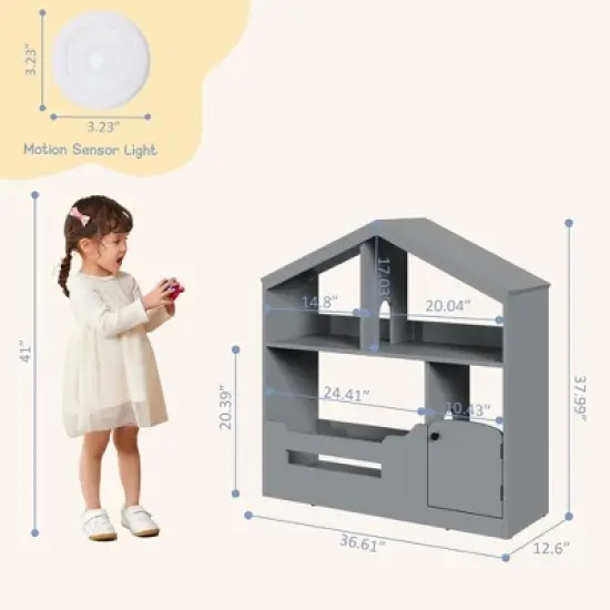 2/ 3 Tier Kids Bookshelf,Toy Storage Organizer with Motion Sensor Light,Wooden Book Rack for Childrens Room Classroom image {1}