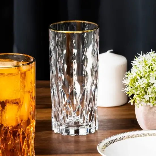 Lorren Home Trends Marilyn Gold High Ball Tumblers, Set of 4 image {4}