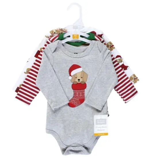 Hudson Baby Unisex Baby Cotton Long-Sleeve Bodysuits, Christmas Dog image {1}