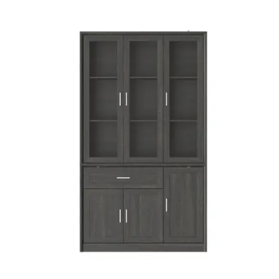 Famapy Dark Multi-Compartment Kitchen Pantry Cabinet,4 Shelf & 3 Glass Doors,Food Storage,Dinning Room image {12}