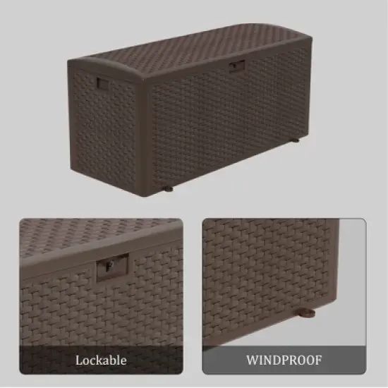 Extra Thin 150 Gallon Resin Deck Box, Heavy Duty Storage Box for Pool Accessories, Patio Furniture, Cushions and Garden Tools image {7}