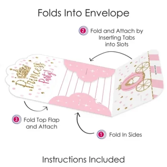 Big Dot of Happiness Little Princess Crown - Fill-In Cards - Pink and Gold Princess Baby Shower or Birthday Party Fold and Send Invitations - Set of 8 image {3}