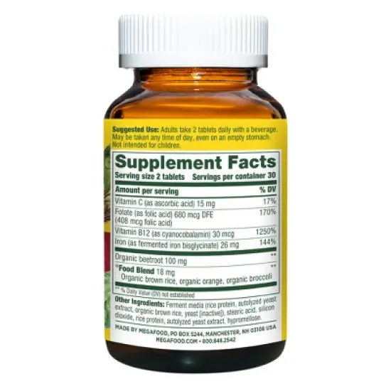 MegaFood Blood Builder Vegan Iron Supplement Mini Tablets - 60ct image {1}