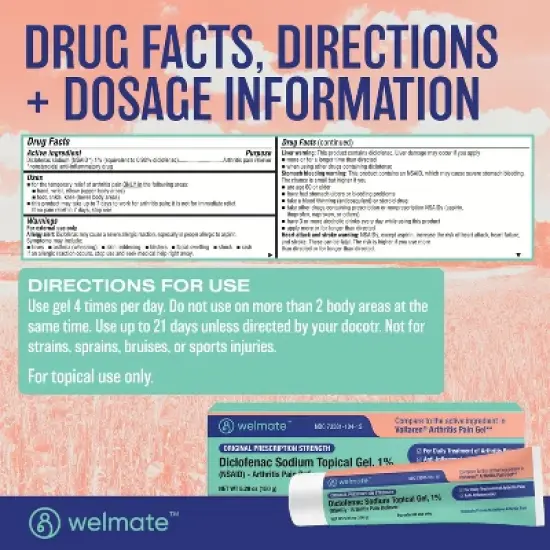 WELMATE Arthritis Pain Relief Diclofenac Sodium (NSAID) Pain Reliever Gel &ndash; 5.29oz image {4}