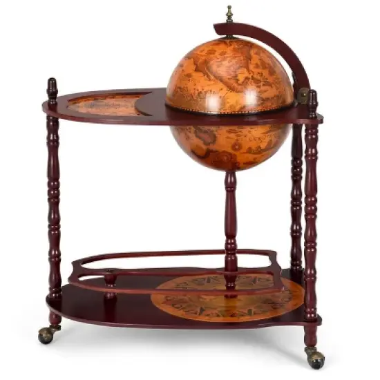 Costway Wood Globe Wine Bar Stand 34'' H 16th Century Italian Rack Liquor Bottle Shelf image {7}