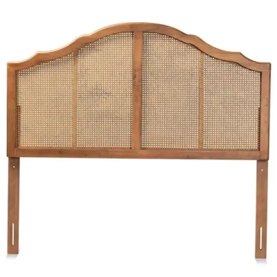 Iris Vintage Wood and Synthetic Rattan Arched Headboard Walnut - Baxton Studio image {1}