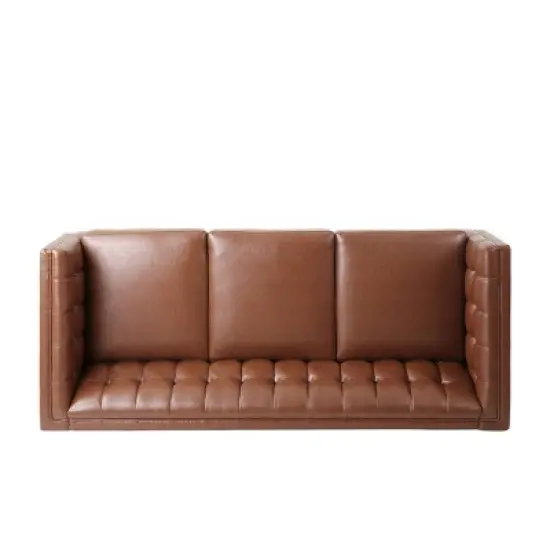 Pondway Contemporary Faux Leather Tufted 3 Seater Sofa - Christopher Knight Home image {4}