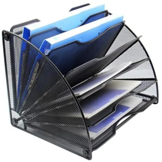 Aghana Digitals 6-Tier Fan-Shaped Metal Mesh File Organizer, Black/Silver, 10.5x10.5x13.5 Inch image {1}