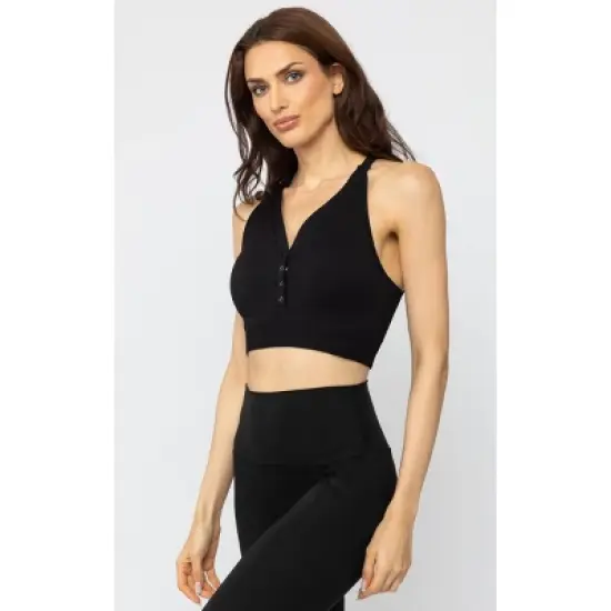 Yogalicious Sorority Girl Seamless Ribbed Button Henley Cropped Tank Top image {6}