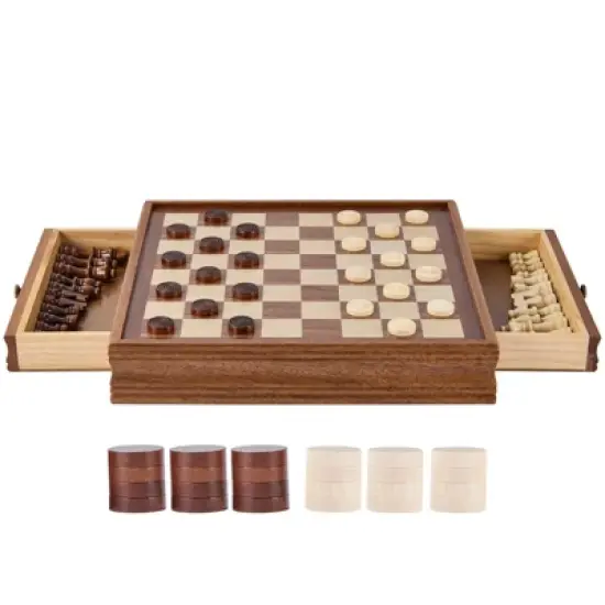 VEVOR Solid Wood Chess Set, 15 inch  2-IN-1 Chess Checkers Game Set, Chess Board Games with Storage Drawer & Weighted Chess Checkers Pieces image {8}