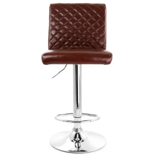 Elama 2 Piece Adjustable Tufted Faux Leather Bar Stool in Glossy Cherry with Chrome Base image {8}