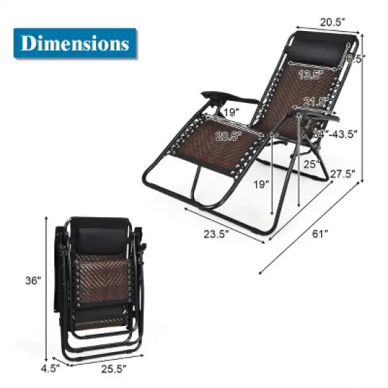 Tangkula Folding Recliner Patio Rattan Zero Gravity Lounge Chair With Headrest Brown image {2}