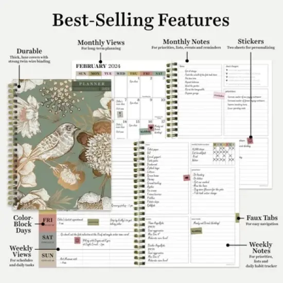 TF Publishing 2024 Weekly/Monthly Planner 8"x6.5" Birds & Floral image {6}