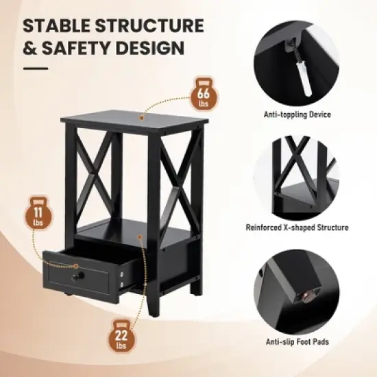 Costway Modern Nightstand with Bottom Drawer Storage Shelf Small Side End Table White\Black image {8}