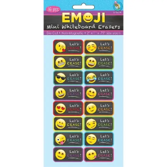 Ashley Productions Non-Magnetic Mini Whiteboard Erasers Emotions Icons 16/Pack (ASH78014) image {1}