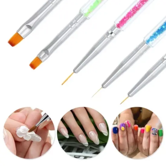 Unique Bargains Double Ended Bling Handle Nail Art Brushes Kit Multicolored 5 Pcs image {2}
