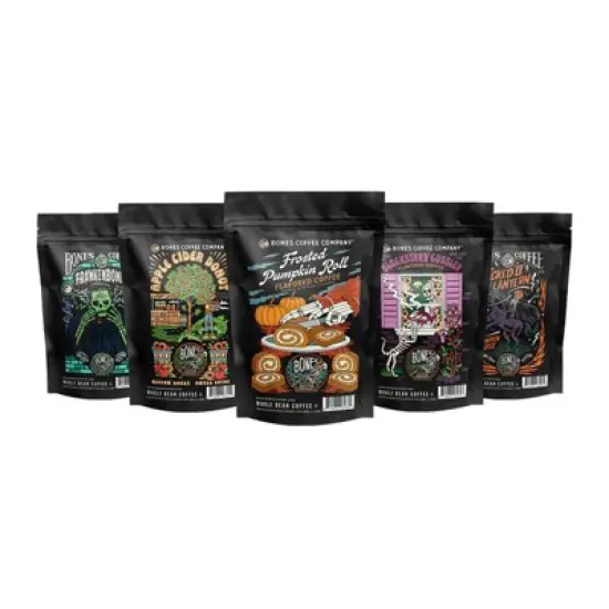 Bones Coffee - New Fall Flavor Sample Pack Whole Bean (4 oz Pack of 5) image {1}