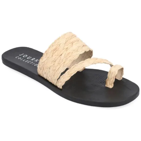 Journee Collection Womens Zindy Raffia Slip On Slide Sandal image {11}