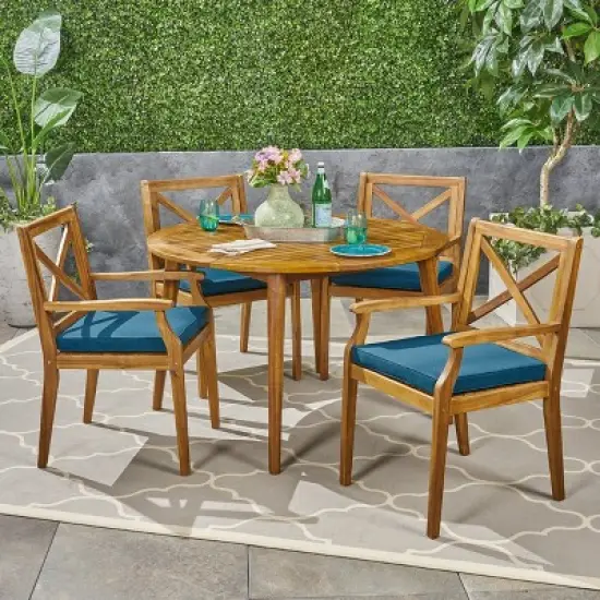 Christopher Knight Home Mayne Outdoor Acacia Wood 5 Piece Dining Set with Cushions image {9}