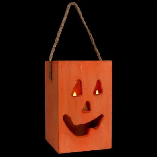 Northlight Large Orange Wood Jack O Lantern Halloween Candle Lantern - 8" image {6}