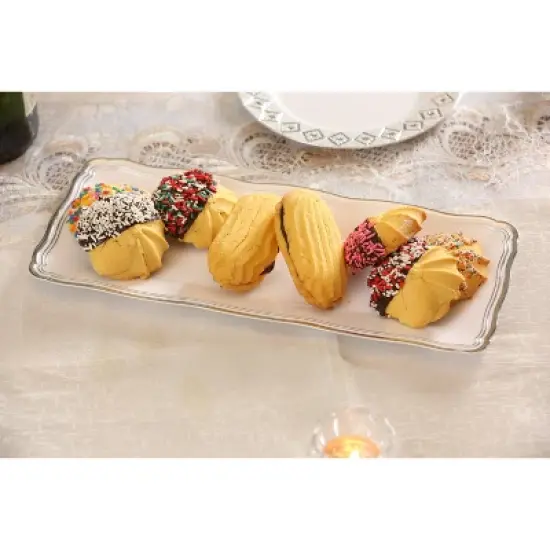 Posh Setting 13.75 X 6 Inch Rectangle White and Silver Rim Plastic Serving Tray - 6 Pack image {4}