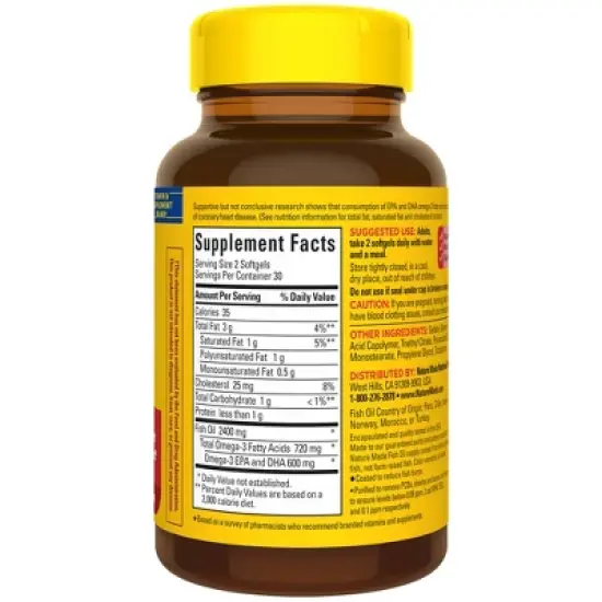 Nature Made Burp Less Ultra Fish Oil Supplements 1200 mg for Heart Health Support Omega3 Softgels- 60ct image {1}