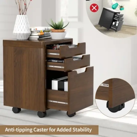 Costway 3 Drawer Rolling File Cabinet w/ Wheels Vertical Printer Stand Walnut image {7}