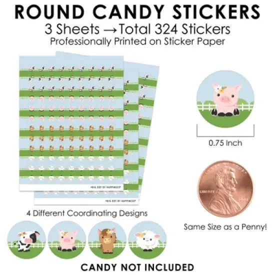 Big Dot of Happiness Girl Farm Animals - Pink Barnyard Baby Shower or Birthday Party Small Round Candy Stickers - Party Favor Labels - 324 Count image {2}