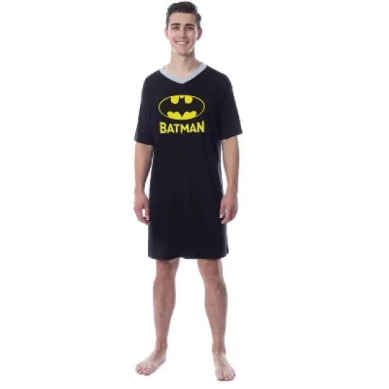 DC Comics Batman Mens' Bat Symbol Icon Nightgown Sleep Pajama Shirt image {2}