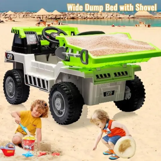 Ride On Dump Truck, 4 Wheeler Toy, 12V Ride On Car with Remote Control, Electric Cars for Kids with Dump Bed, Shovel, White image {3}